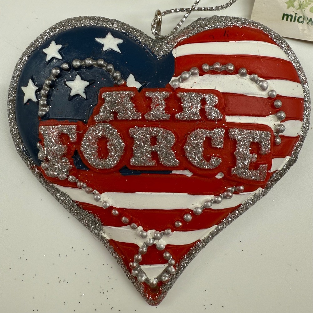 Heart Shaped Air Force Ornament Glitter Patriotic USA Flag Christmas Patriotic